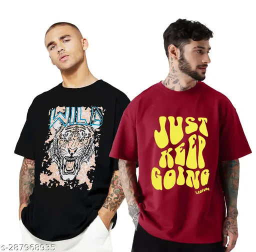 Multicolor printed cotton blend round sleeve men's t-shirt pack of 2, Trond's latest fashion collection, ready to tell your story in style