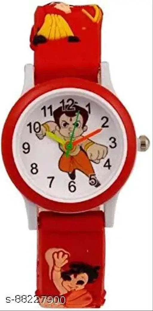 Red Bheem & Pink Naughty unisex child oval sunglasses with watch (free size, black frame, medium), Indian-origin analogue net accessory