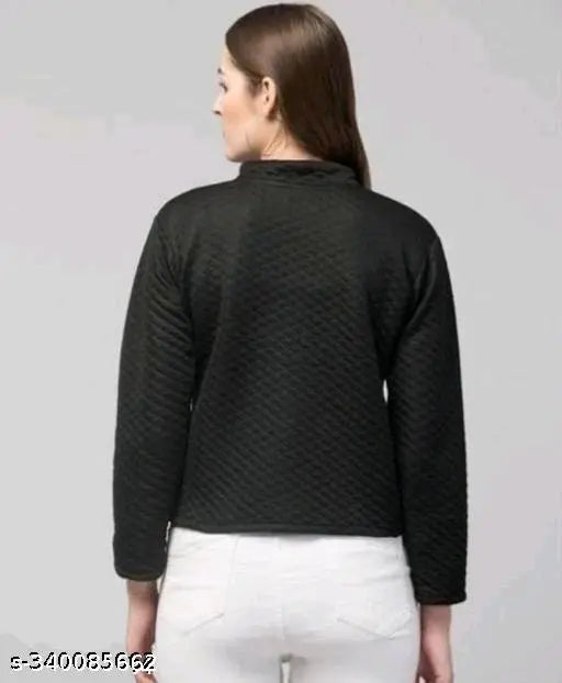 Black leather jacket for women & girls, solid design, long sleeves - latest KULTIN style, size S-XL (origin: India)