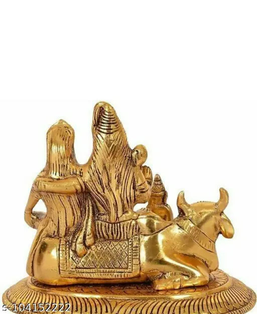 Metal Shivling figurines set - 14cm (Brass, Gold), Indian Shiv Parivar idols with Ganesh and Kartik decorative showpiece