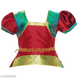 Cotton-silk girls' Ponni Pattu Lehanga Choli with waist belt, featuring floral patterns and short sleeves, great for festivals and parties, originated in India