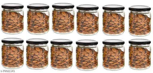 Glass jars with metal lids, airtight container set in kitchen storage, 500ml bottles pack of 12