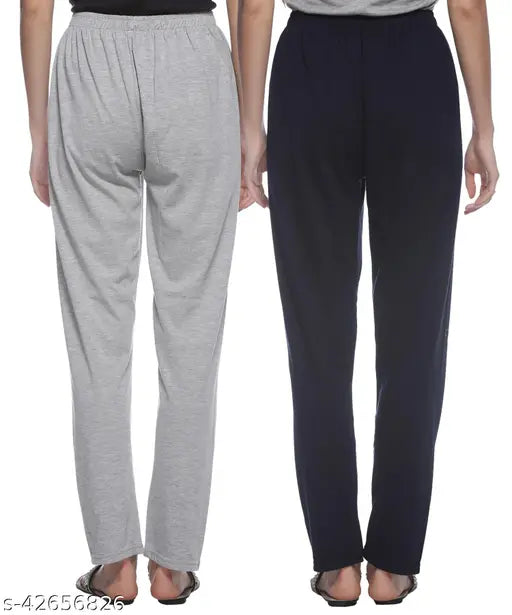 Gray track pants with elastic waistband, no pockets