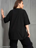Loose fit women's T-shirt, black with short sleeves, cotton fabric, oversized design