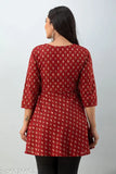 Women's kameez, red and orange cotton, long sleeves, short front zip closure