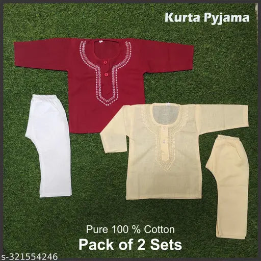 Embroidered pure cotton baby kurtas & pyjamas, Indian ethnic combo pack, 0-3 months size