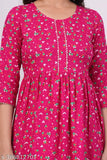 Pink floral print anarkali dress, fitted waist, long sleeves