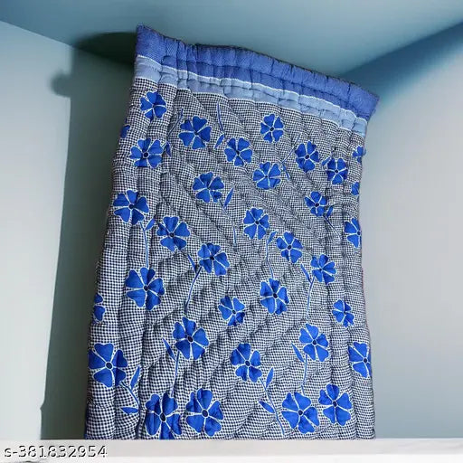 Blue single fiber quilt with traditional Rajai design for ac winter and mid