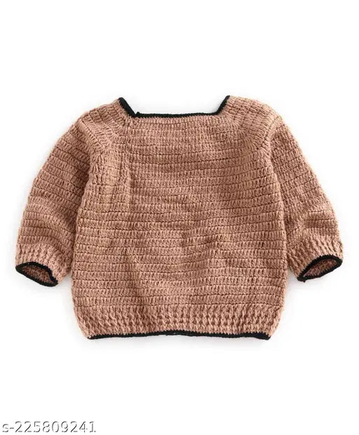 Brown acrylic crochet music-themed sweater, self-designed with full sleeves - Usha Enterprises for baby and toddler clothing