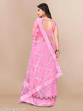 Pink net saree with embroidered blouse, Indian traditional attire for free size, length 5.5m & blouse 0.8m