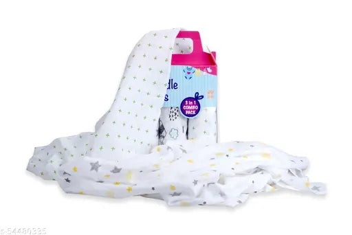 Organic yellow & green muslin swaddle set (3 pcs), ultra soft cotton for multipurpose use in mild winter, India