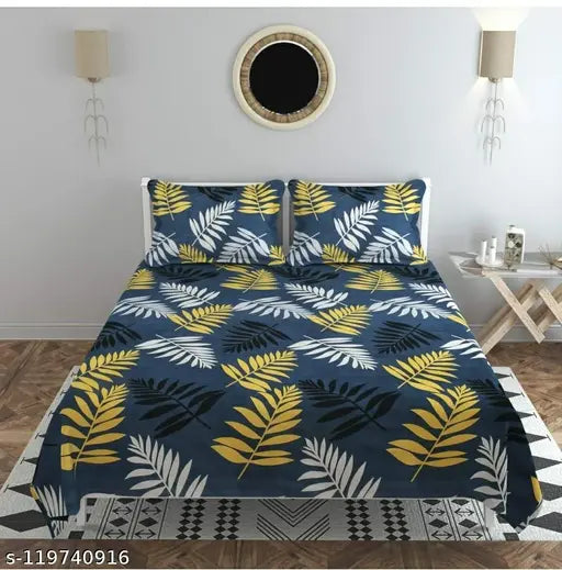 Botanical-print, 160 thread count superfine cotton blend flat sheets for kids double bed, ideal for summer. Made in India