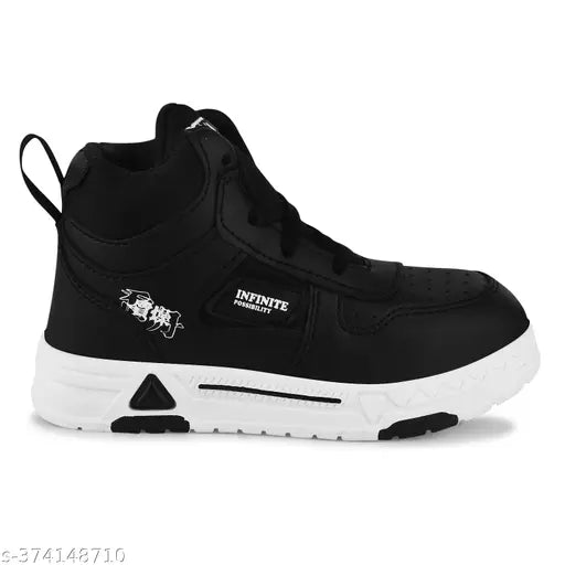 Black and white basketball shoes with branding, sneakers