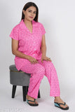 RILO Women's hosiery cotton night suit top and pyjama set with pocket, features short sleeves, printed net pattern, and pockets. Comfortable, stylish, and long-lasting, made in India
