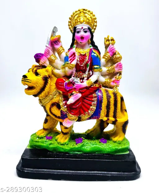 Multicolor terracotta Durga idol with hand-painted detailing, perfect for spiritual puja decor or gift for religious couples and new homeowners