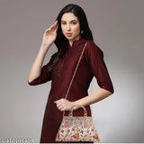Maroon embroidered kameez, chic handbag with purse handle