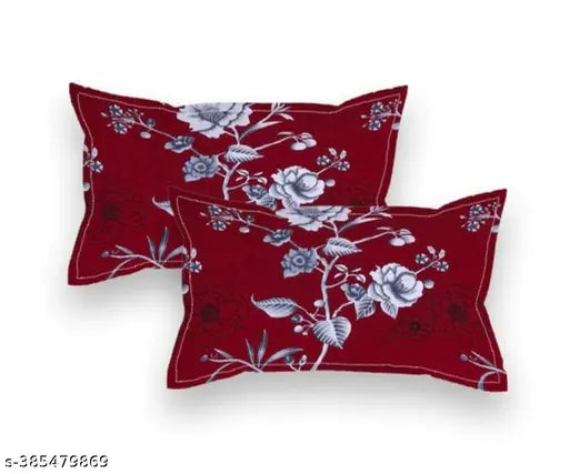 Dark red floral printed super soft Glace Cotton fitted bedsheet & matching pillows, ideal for summer. Eco-friendly, 250 thread count, fits up to 8" mattress height." (109 characters)