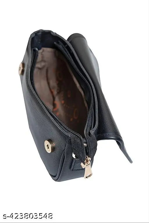 Elite black leather women's slingbag with adjustable shoulder strap and multiple compartments