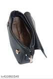 Elite black leather women's slingbag with adjustable shoulder strap and multiple compartments