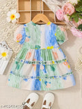 Multicolor cotton round-neck frocks for kids, Indian print design, 0-12 months sizes