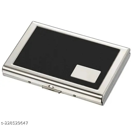 Red metal RFID-blocking credit card holder wallet (5 compartments, 1 free size) with polished stainless design and leather front, perfect for both men and women