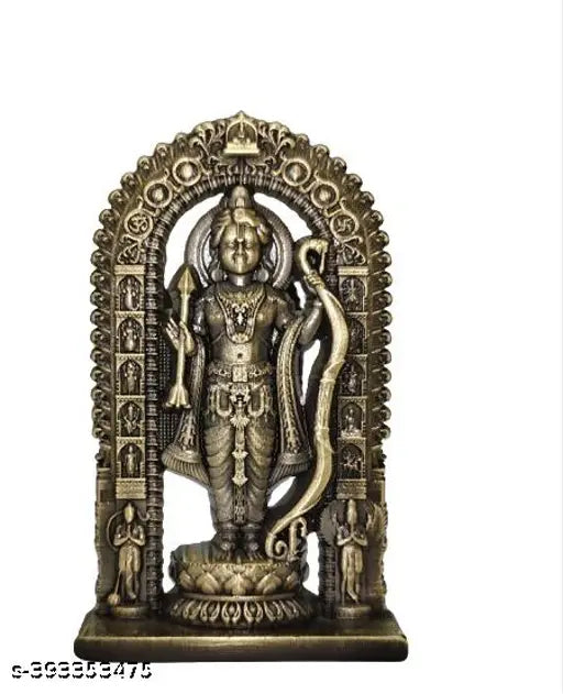 Golden brass Ramlalla Idol showpiece, 35x3x15 inches, for home temple or car use, Indian crafted metal art