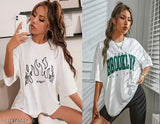 White, blue and green oversized graphic t-shirts with different designs, women's fashion
