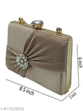 Elegant beige clutch with bow, crystal embellishment