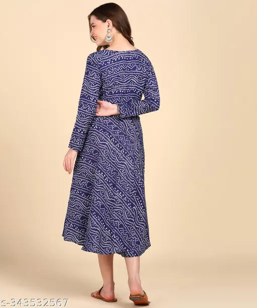 Cotton blend printed Anarkali kurti from Hiva Western collection, long sleeves and vibrant pattern for traditional or casual wear