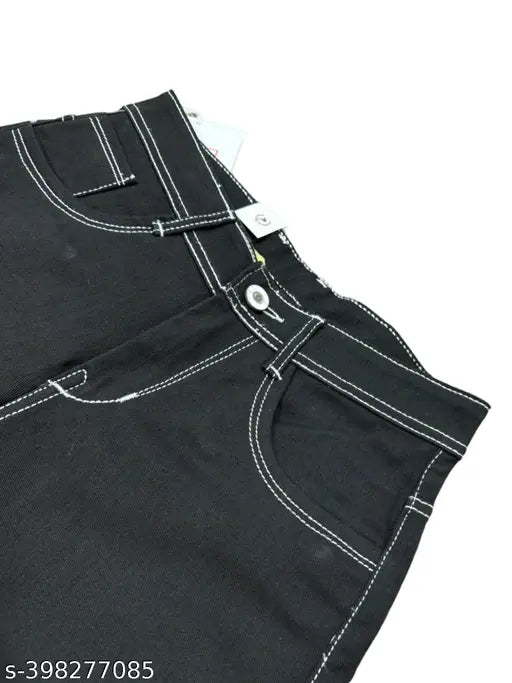 black cotton blend dyed/washed six-pocket denim jeans for a laid-back ensemble, machine washable and affordable