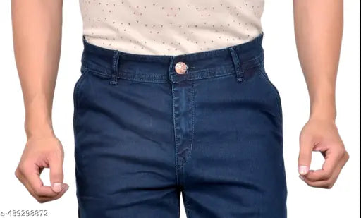 Navy blue denim jeans, classic men's fit