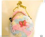 Colorful mini sling bag with pink handle and bow, kids' handbag