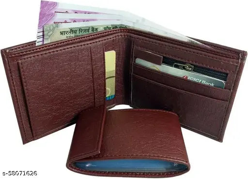 Tan artificial leather wallet, 10 card slots, modern and sophisticated design for men's formal or casual use