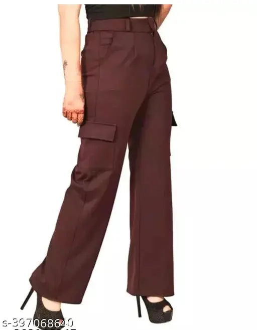 Maroon cargo pants with pockets and zippers