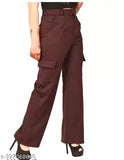 Maroon cargo pants with pockets and zippers