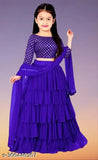 Satin and net ruffle lehenga choli for kids, featuring embroidery. 100% good material, semi-stitched design. Available in sizes 2-15 years