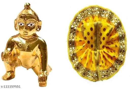 Multicolor 6cm brass Krishna idol 'Laddu Gopal ji with Posak' decorative showpiece