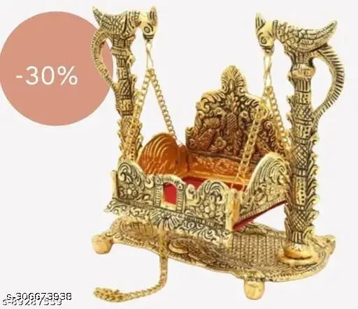 Gold metal Krishna swing for Lord Nand Laddu Gopal, traditional Indian home decor for Janmashtami festival