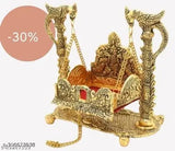 Gold metal Krishna swing for Lord Nand Laddu Gopal, traditional Indian home decor for Janmashtami festival