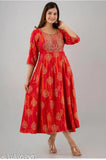 Rayon long embroidered anarkali kurta with Sanganeri print, available in multiple sizes (XS-6XL), Indian traditional clothing for women and girls