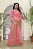 Heavy embroidered net bridal saree with separate blouse, India