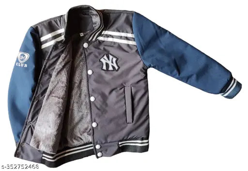 Blue and white kids jacket with hoodie, black buttons
