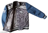 Blue and white kids jacket with hoodie, black buttons