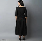 Long black embroidered rayon kurti for women
