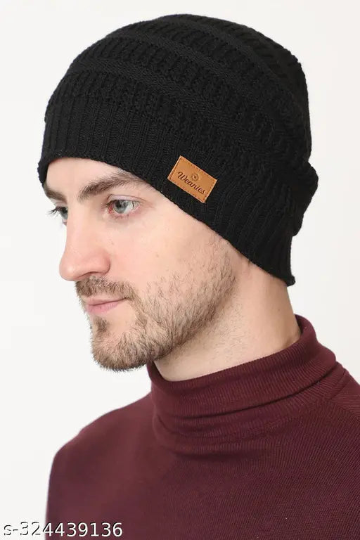 Wool beanie hat, self-designed pattern, attractive men's wear from India