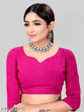 Pink and white cotton blend saree with leelavati print