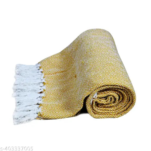 Yellow 100% cotton stitch weave sofa throw, classic and versatile for rustic, vintage, or distressed interiors