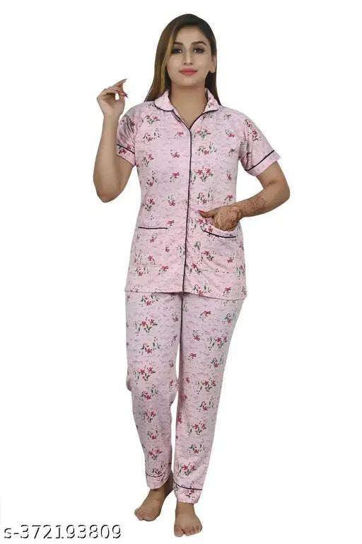Cotton printed night suit set, women's loungewear with short sleeves, India origin
