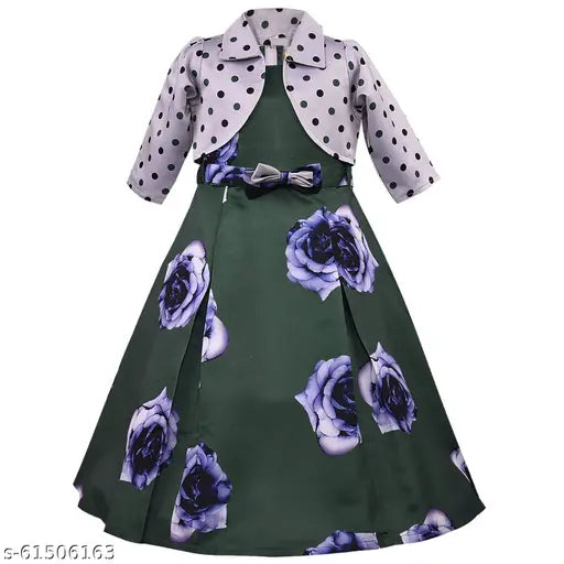 Silver Kraft girls long gown dress with jacket LF215, printed net, three-quarter sleeves, available in various sizes for kids aged 1-9 years