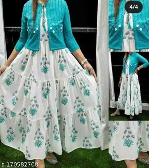 Rayon Abhisarika Pretty Kurti Jacket, embroidered with PC cotton, printed combo for women's S-XXXL sizes